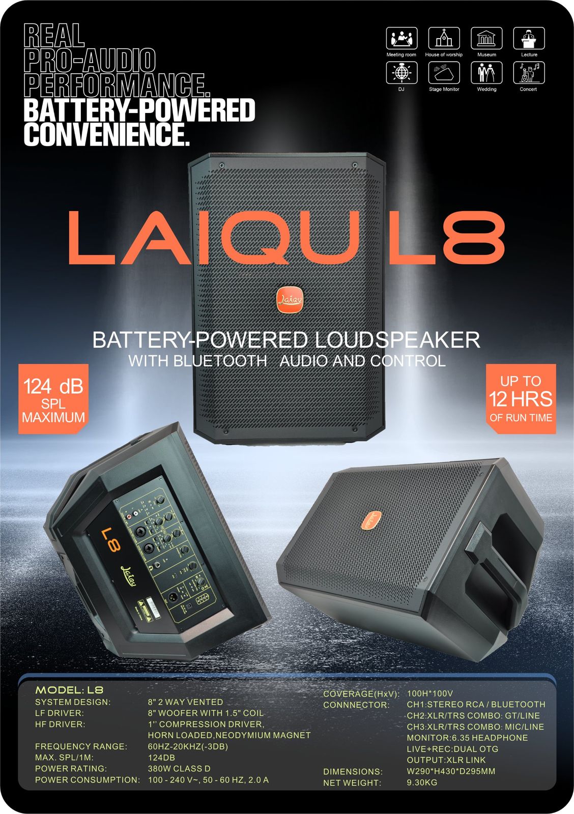 LAIQU L8 product poster with specifications
